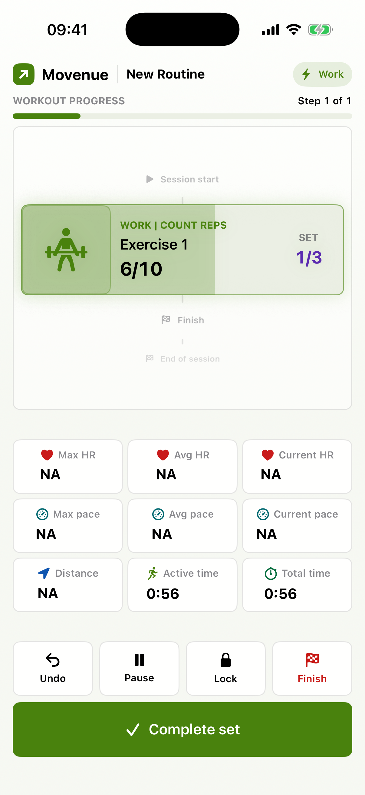 Movenue active workout coach in light appearance